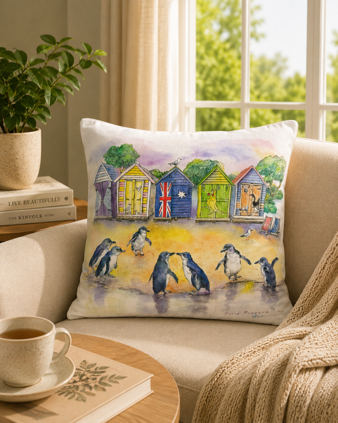 Fairy Penguins Cotton Cushion Cover