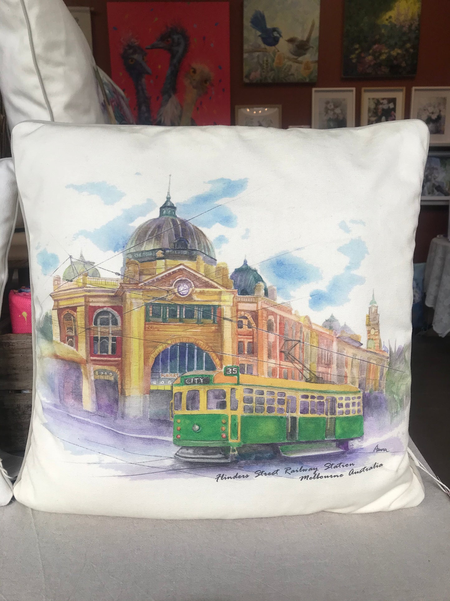 Flinders street Railway station cushion cover