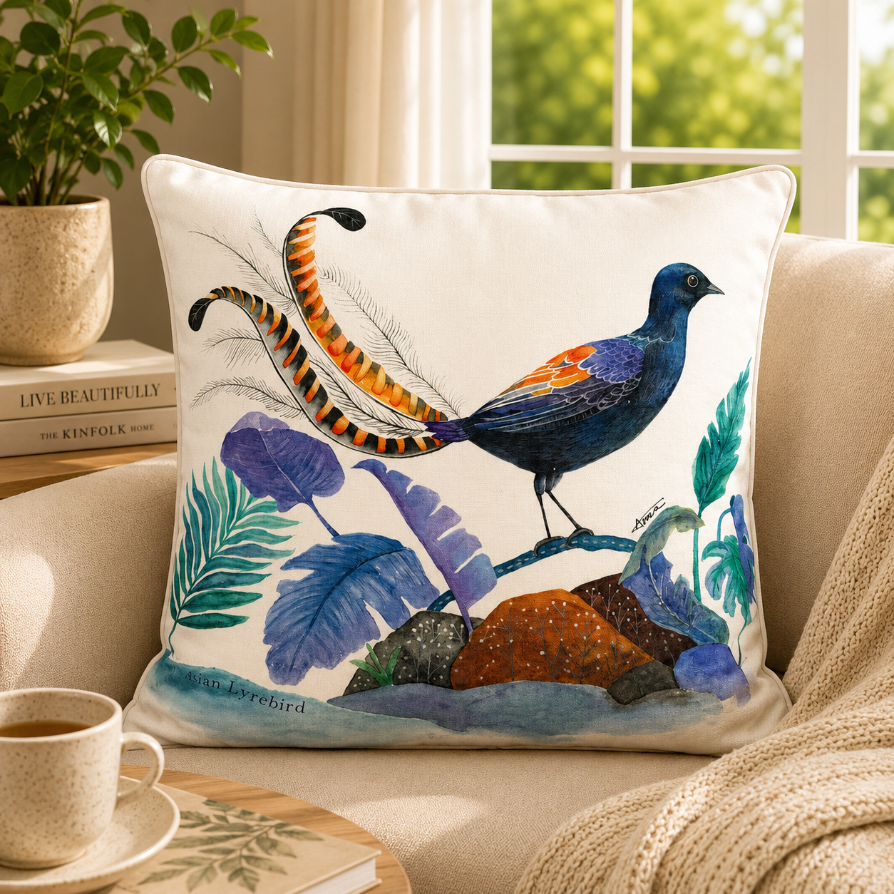 Lyrebird Cotton Cushion Cover