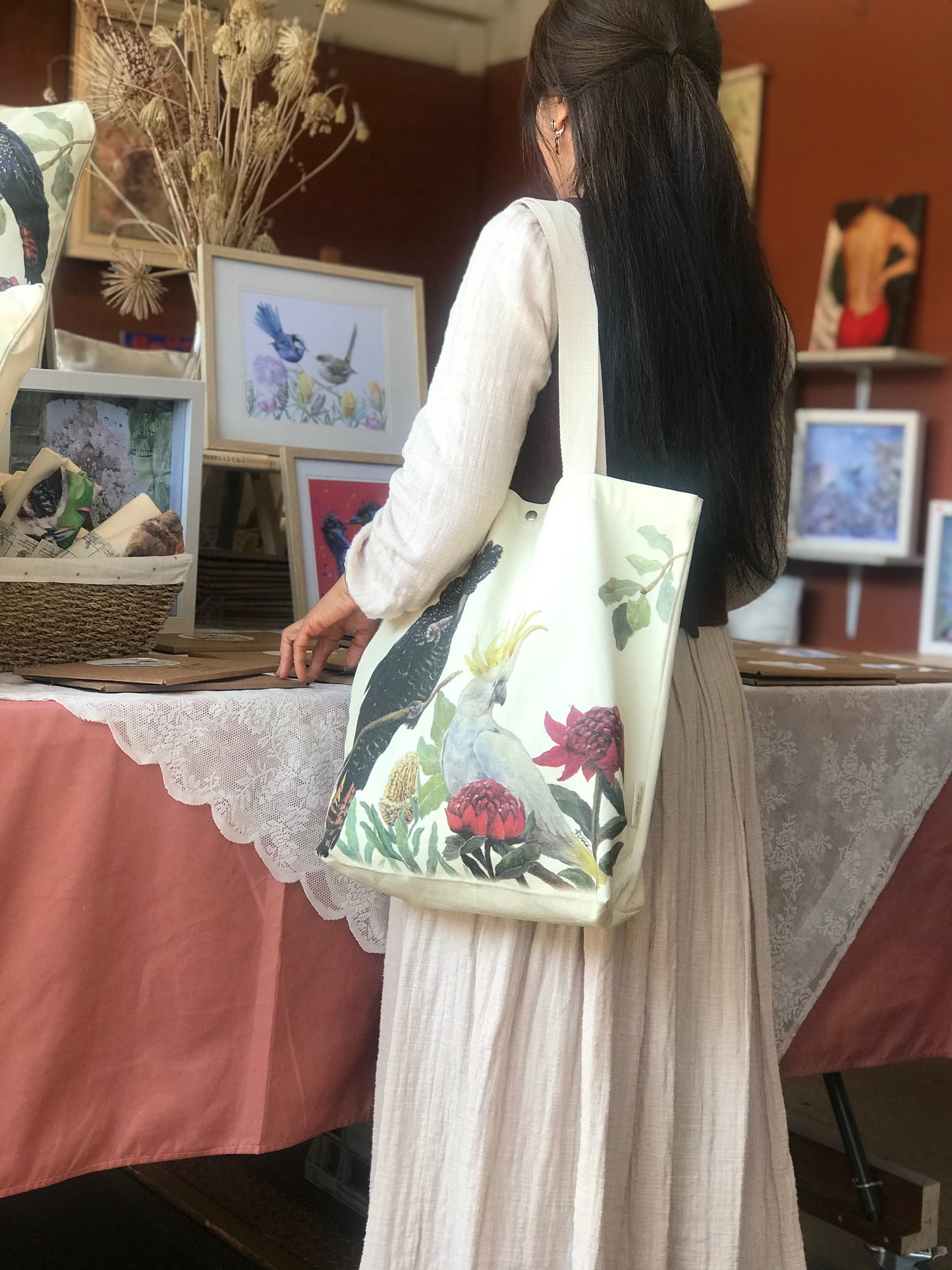 Black Cockatoo Tote Bag,Art bag,gift,Australian bird