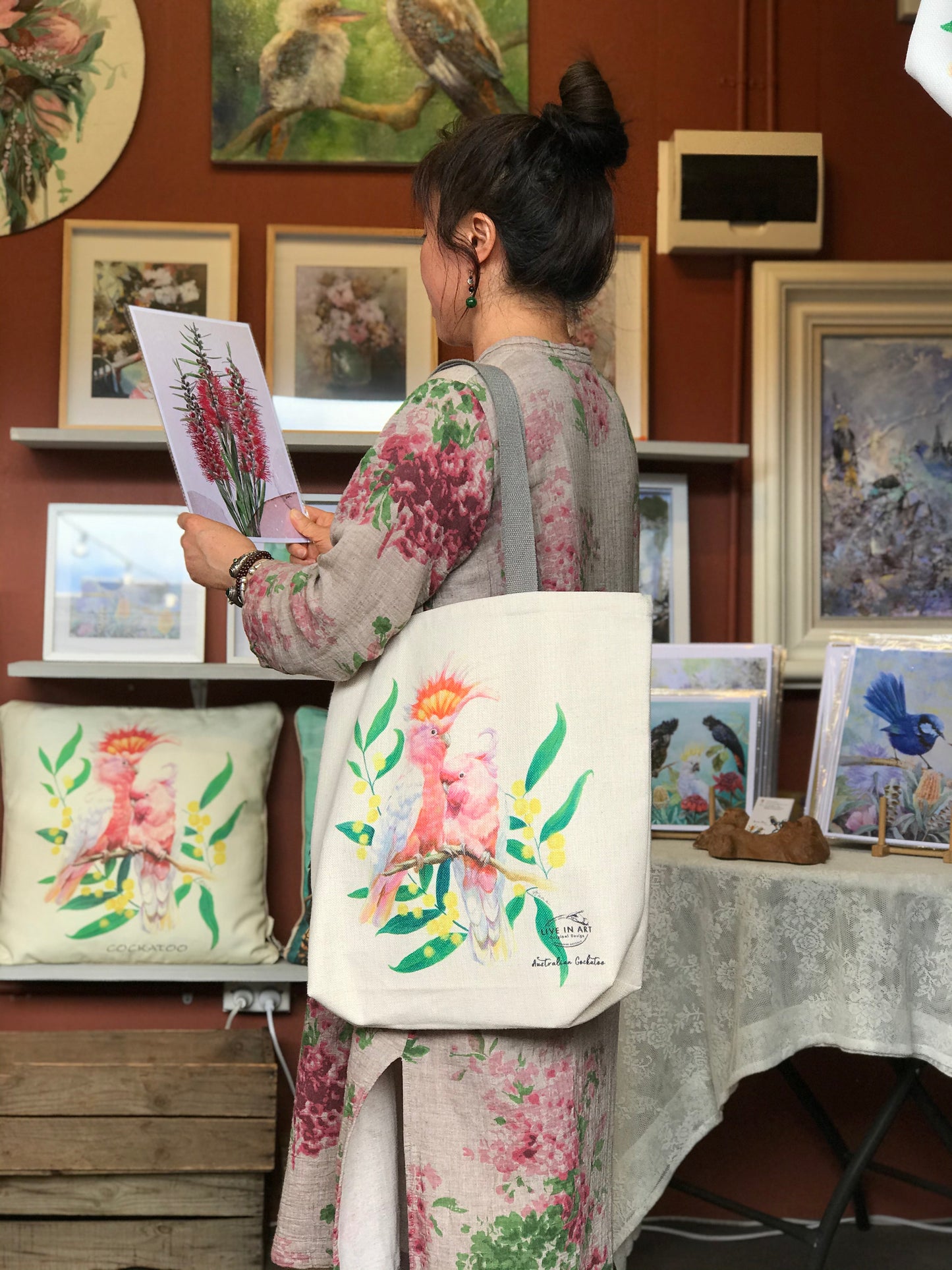 Cockatoo Tote bag,Art bag,Gift,Australian Bird