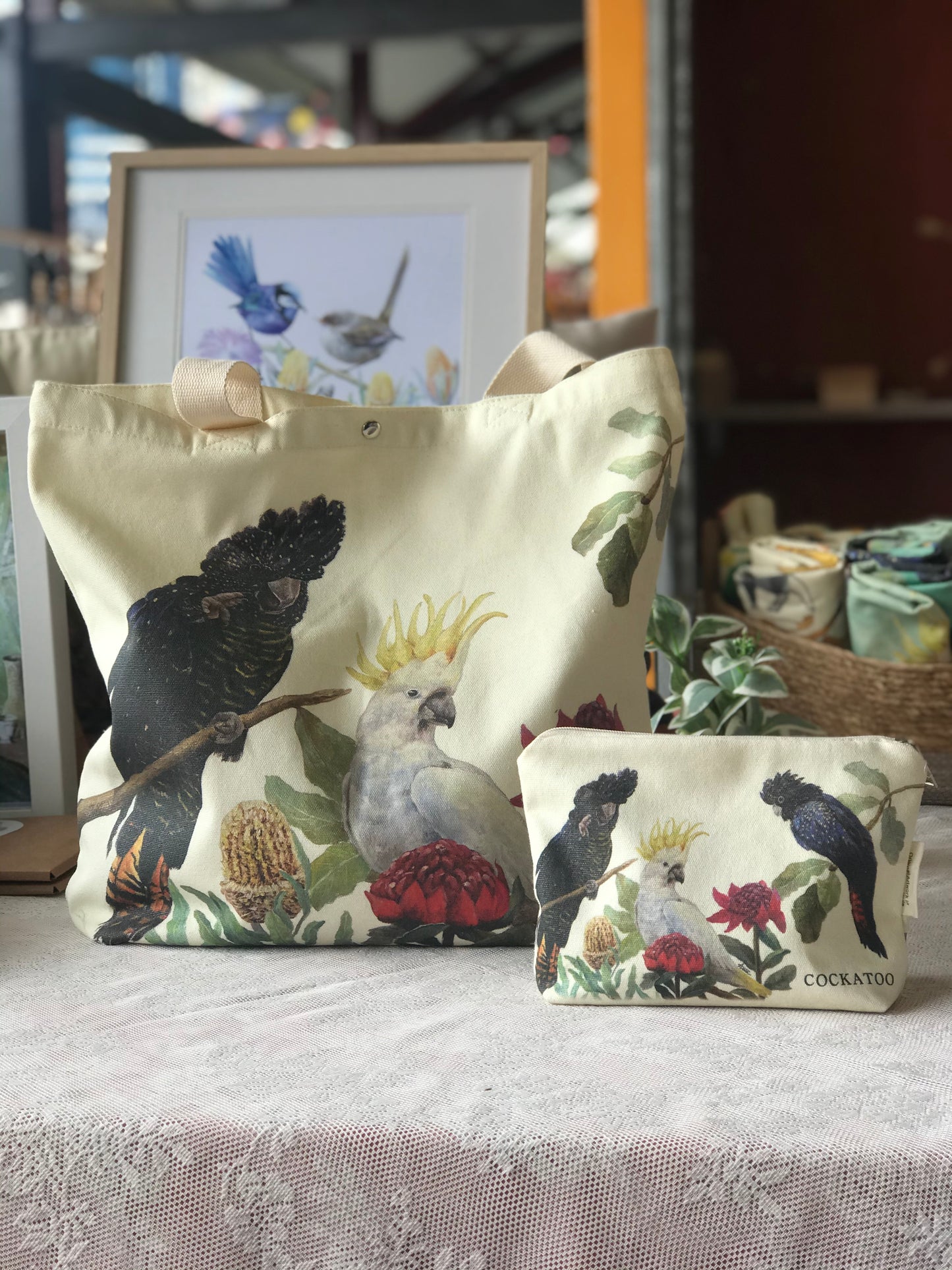 Black Cockatoo Organiser bag,make up bag,Pencil bag,Australian bird
