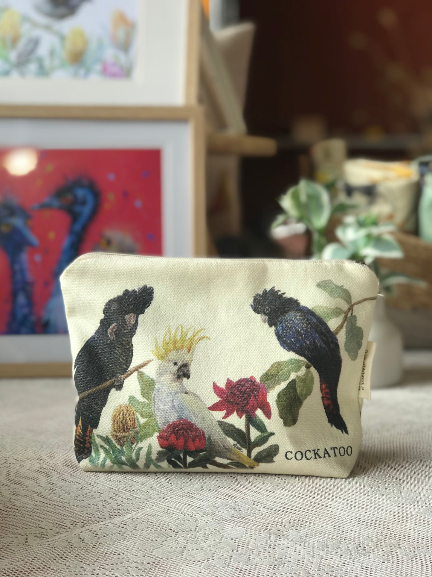 Black Cockatoo Organiser bag,make up bag,Pencil bag,Australian bird