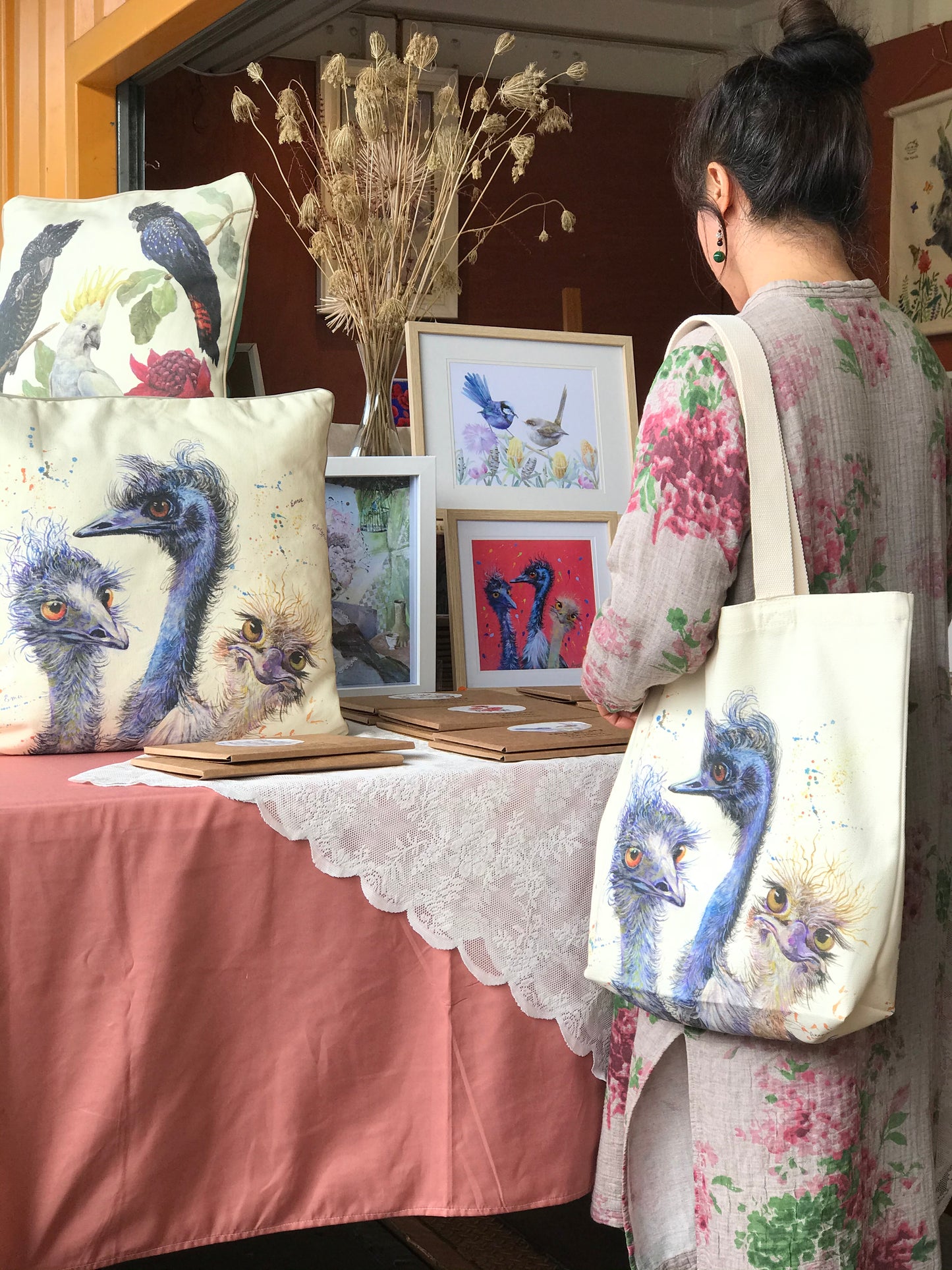 Emu family Tote Bag,Art bag,Christmas Gift, Australian animal,