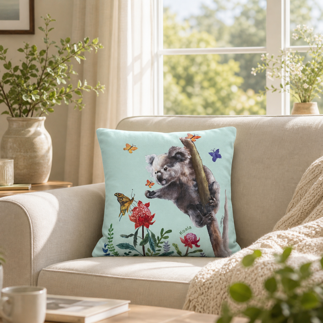 Skating Koala Cushion Cover