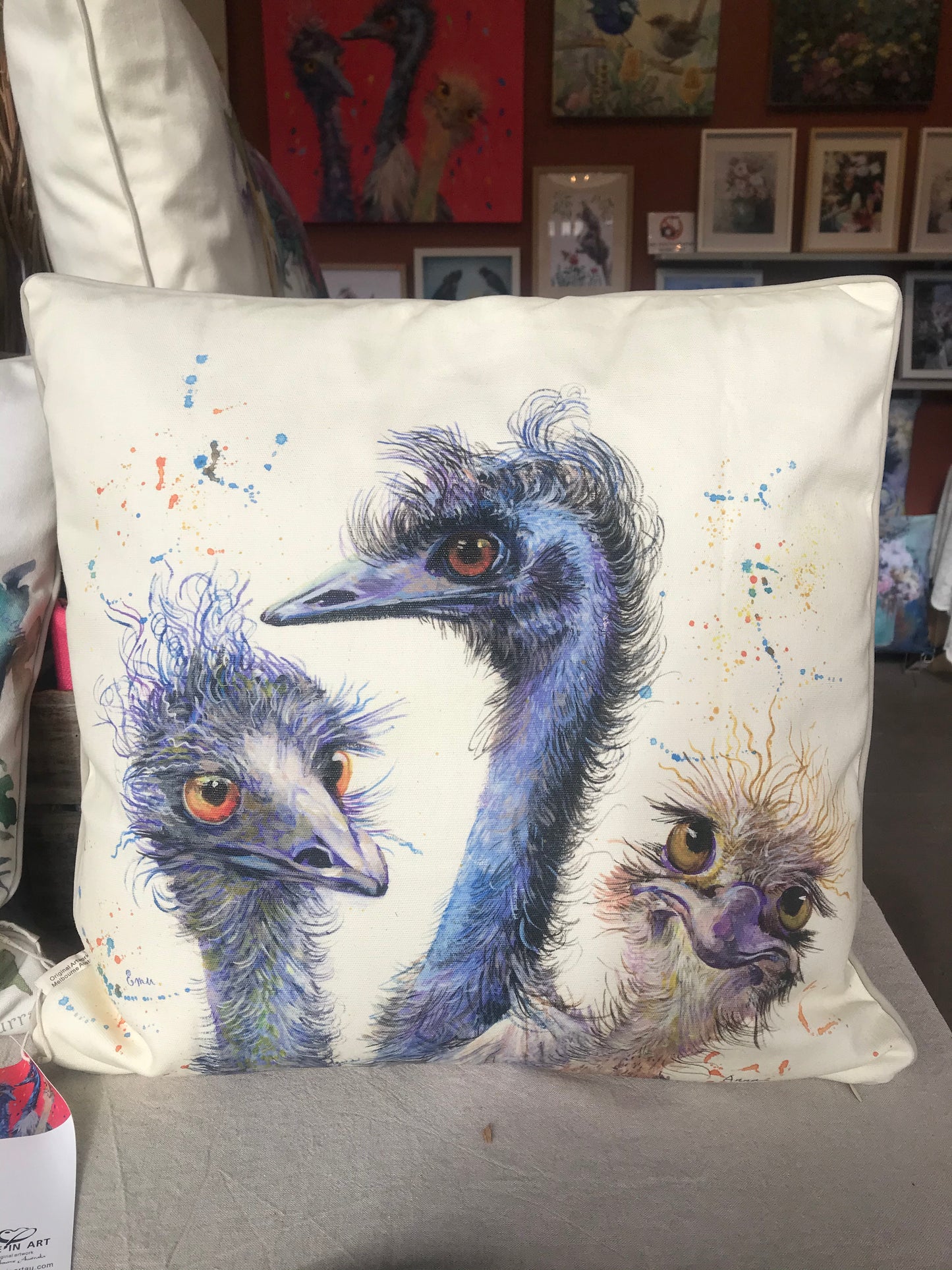 Emu family cushion cover