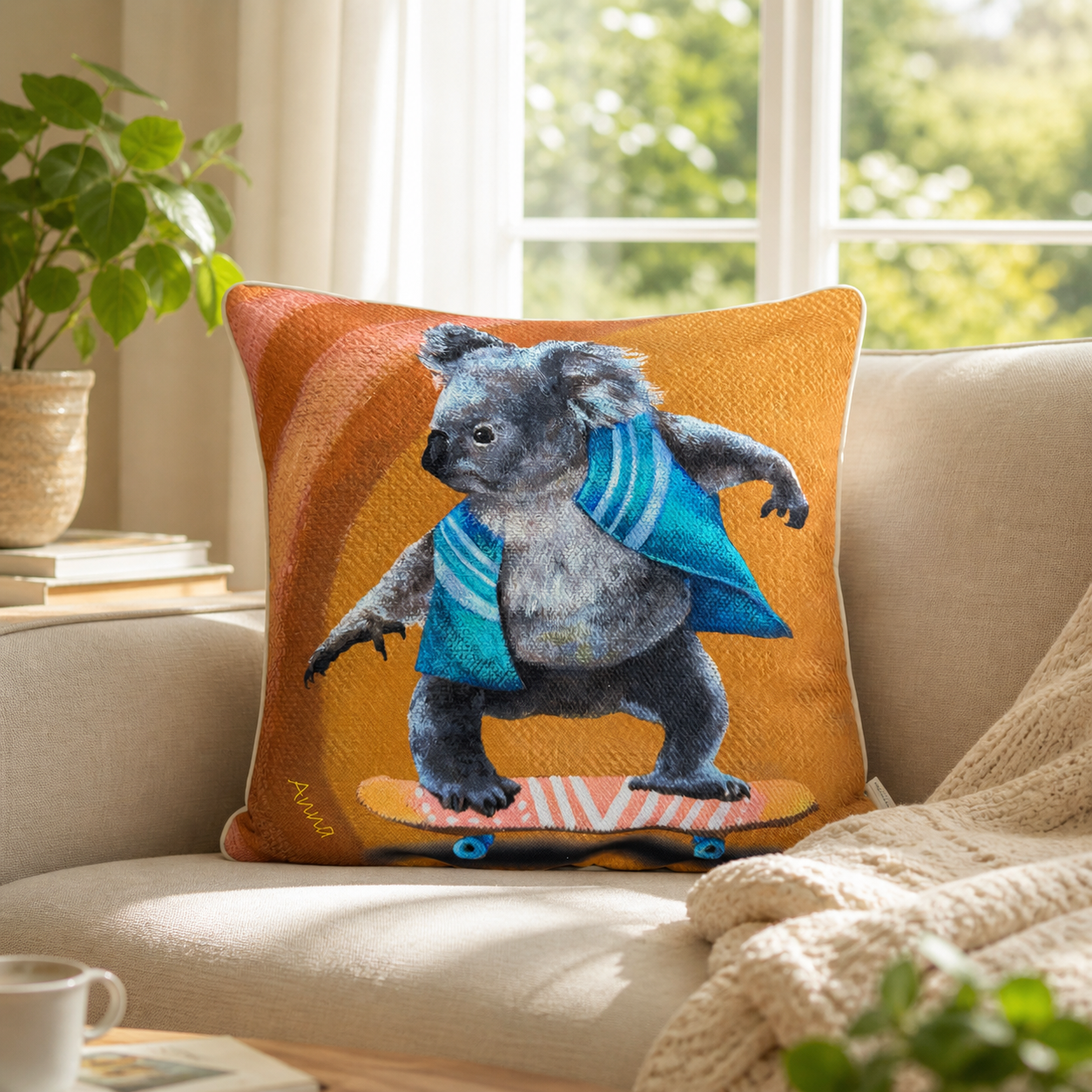 Skating Koala Cushion Cover