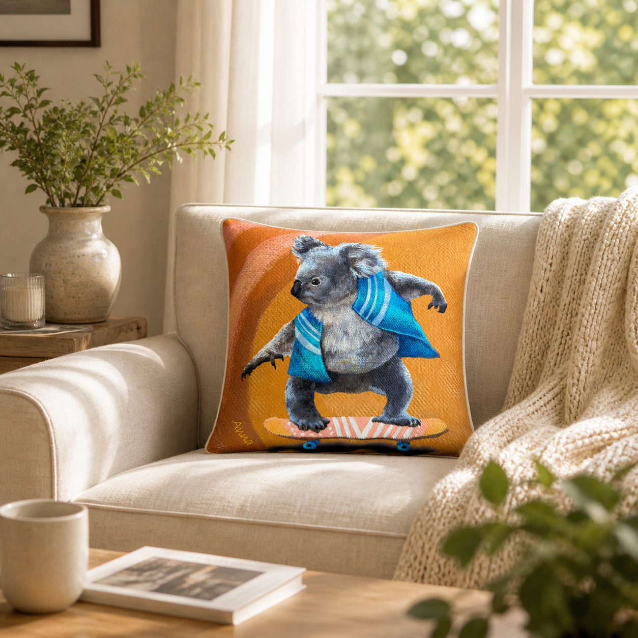 Skating Koala Cushion Cover