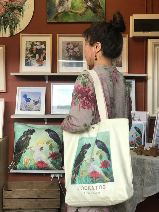 Black Cockatoo Tote Bag,Art bag,gift,Australian bird