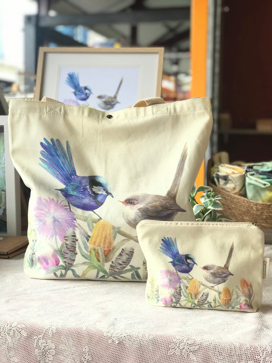 Blue Wren Organiser bag,make up bag,Pencil bag,Australian bird